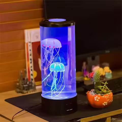 Night Light 7-Color LED Jellyfish Mood Lamp - Ocean Aquarium Night Light for Bedroom, Desk & Kids Bi