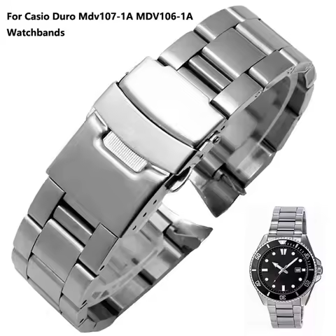 3 Styles 22mm Diving Steel Metal Strap For Casio Duro Mdv107-1A MDV106-1A Watch Wristband Bracelet W