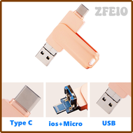 ZFEIO 4 In 1 OTG ไดร์ฟปากกา USB แฟลชสำหรับ iPhone 15 14 13 12การ์ดหน่วยความจำแบบ Usb แฟลชดิสก์3.0 64