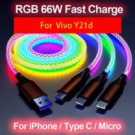 3 IN 1 66W Type c Fast Charging Cable RGB USB Type C Micro Data Cords for VIVO Y29 4GY21D 1.2M 6A  u