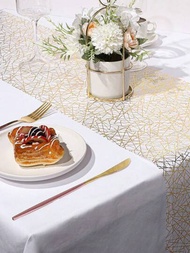 1pc金箔壓花一次性桌旗,矩形聚酯纖維裝飾用於婚禮、生日和家庭餐桌