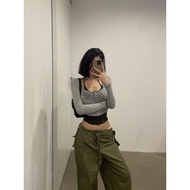 American Retro Hot Girl Campus y2k y2k Top Millennium Contrast Color Stitching Fake Two-Piece Short 