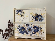 收納櫃 古典 三抽屜  藍花 金箔 置物盒 客制 紙藝拼貼 蝶古巴特