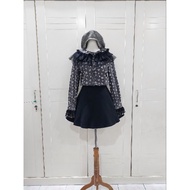 HITAM Vintage flower blouse|Black and Polka Dot Long Sleeve Floral Printed Blouse| Kawai kawaii liz 