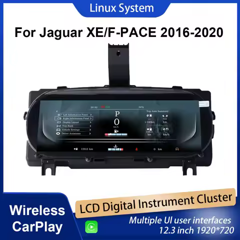 12.3”Digital Cluster Dashboard For Jaguar XE/F-PACE 2015-2020 Speedometer Wireless CarPlay Plug and 