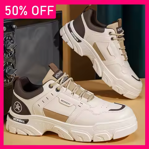 Mens Board Shoes All Season Versatile Daily Commuting Sneakers Round Toe Lace Up Soft Sole Anti Slip