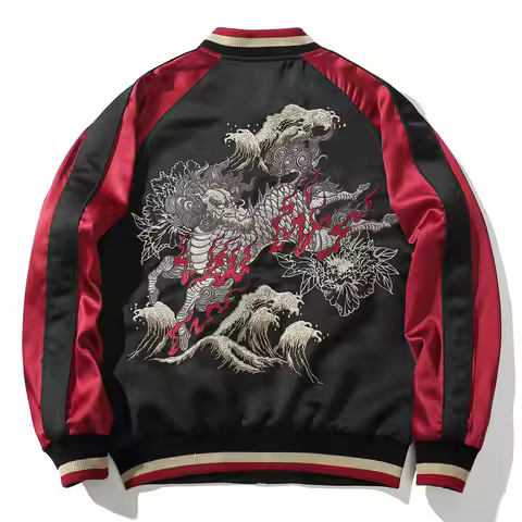 Embroidery China Style Guochao Heavy Industry Embroidery Fire Kirin Guochao Jacket Men's Casual Base
