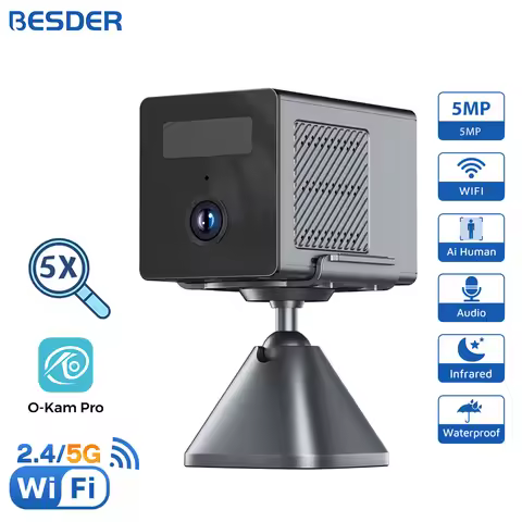 BESDER 5MP Wifi Camera Built-in 2400mAh Rechargeable Battery Indoor Night Vision 5X Zoom CCTV Survei