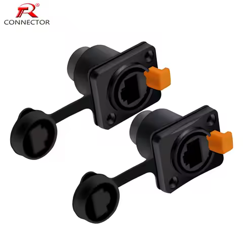50pcs 8P8C RJ45 Waterproof Connector Female Panel Mount Sockets RJ45 Ethernet Connector IP65 Straigh