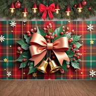 Snowflake Pattern Seasonal Decor Winter Theme Holiday Decoration Holly Leaves Checkered Background E