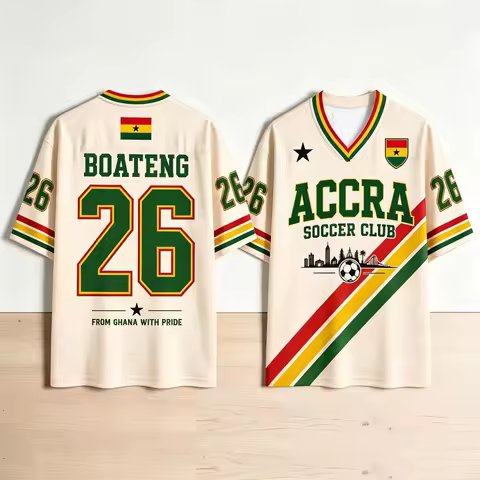 Men's Accra Ghana Black Star Soccer Jersey 26 Custom Retro Football Shirt Breathable Mesh Sports Fan