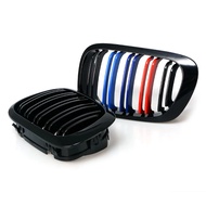 2pcs For BMW E46 2 Door 3 Series 1998-2002 Front Wide Kidney M-Tri Gloss Black Kidney Grille Bumper 