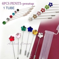 READY STOCK 6 Pcs Jarum Peniti Rhinestone Flower 45mm Muslim Hijab  Brooch Pin Siap penutup Kepala S