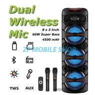 Sing-E ZQS 8302 Portable Bluetooth Speaker 8inciX3 RGB Bluetooth speaker with 2 Wireless Mic