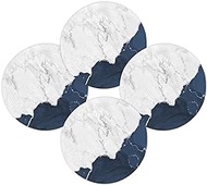 Round Placemats Set of 4 Navy Blue Marble Place Mats Washable Woven Placemat White Modern Abstract Art Luxurious Circle BraidedTable Mat for Kitchen Dining Table Party Home Decor 15 Inch