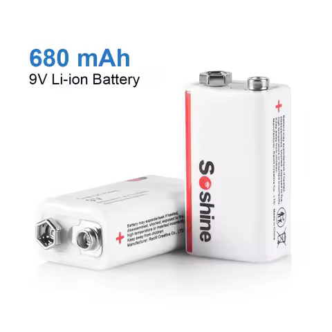 Soshine 6F22 9V Li-Po Rechargeable Battery 9 Volt 680mAh 6F22 Lithium Batteries 1000 Cycle Times for