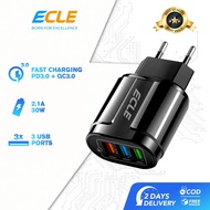 Promo ECLE Adaptor Charger Fast Charging 3 USB Port Quick Charge QC