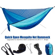Portable Camping Hammock with Net 290x140cm Breathable,Quick-Drying Parachute Nylon Easy to Setup Ha