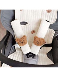 2入組汽車風格配件兒童嬰兒安全座椅安全帶枕熊毛絨座椅帶墊,柔軟可愛的設計為兒童安全提供保護