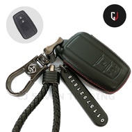 Toyota All-New CHR CH-R 2019-2020 Keyless Remote Car Key 4D Cow Leather Key Cover Case with Chain & 