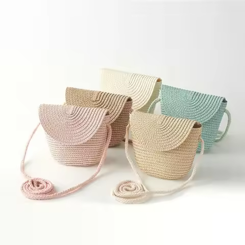 Flip children's Bag Cute Grass Woven Handbag Little Girl Crossbody Fashion Cute Zero Wallet Summer B