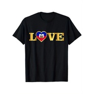 Cotton Haitian T-Shirt for Men & Women - Black Round Neck Short Sleeve with Haitian Flag Heart LOVE