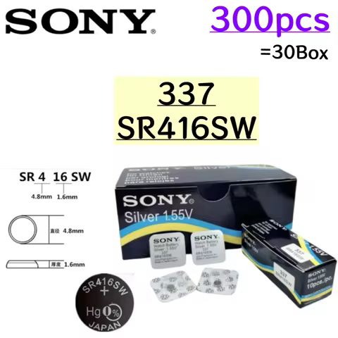 300Pcs Original SONY 337 SR416SW battery watch battery 623 D337 V337 SP337 1.55V Independent packagi