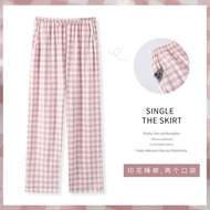 Pure cotton pajama pants, men's and women's thin p 纯棉睡裤长裤男女薄款格子宽松空调裤可外穿家居裤4012GE