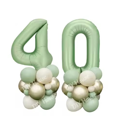 23pcs Vintage Green Number Balloon Latex Balloon Tower For 30 40 50 60 Happy Birthday Party Decorati