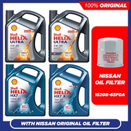 (WITH Original Nissan Oil Filter) Shell Helix Ultra 5W40 5W30 / HX7 10W40 5W30 Engine Oil (4L)