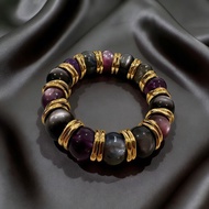 星光加冕 | 14mm銀曜石龍鱗藍晶石紫鋰雲母18K金保色天然水晶手串