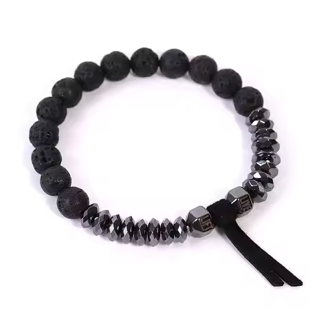 bracelet dumbell Black iron ore exercise dumbbell bracelet accessory 8mm black and white volcanic st
