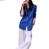 LAHSTORE women's loose long-sleeved linen shirt, youthful, multi-purpose basic design (Orange)