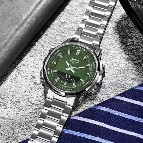 Casio AMW-880D Series Light Luxury Dual Display Pointer Watch Business Casual Multifunctional Waterp