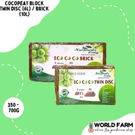 Cocopeat Block, Compressed and Dehydrated Coconut Peat / Pith Block [Twin Disc (6L) / Brick (10L)] (