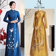 Grandma's ao dai, ruby silk ao dai with peach branches and cranes, high-quality hand-sewn, size S - 