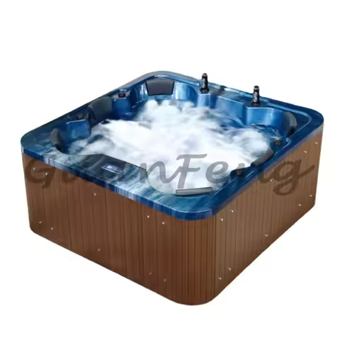 Luxury 6-person rectangular outdoor spa hot tub pool with a lounge chair