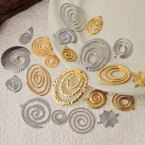 7pcs Stainless Steel Circle Spiral Pattern Charms DIY Necklace Earrings Screw Thread Pendant Handmad