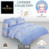 FOUNTAIN (ตัวเลือก 10 ลาย) Cinnamoroll (ครบชุดรวมผ้านวม) ผ้าปูที่นอน ปลอกหมอน และผ้าห่มนวม ยี่ห้อฟาว