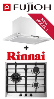 FUJIOH FR-CL1890 CHIMNEY HOOD WITH OIL SMASHER TECHNOLOGY + RINNAI RB-63SSV-DL 3 BURNER STAINLESS STEEL BUILT-IN GAS HOB