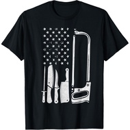 Funny Usa Flag Shirt With Dad Butcher Tools  Butcher Gift T-Shirt
