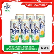 LỐC 6 LON BIA VỊ SOJU DƯA LƯỚI TIGER SOJU INFUSED LAGER WONDER MELON 330ML