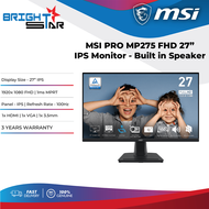 MSI PRO MP275 FHD Monitor - 27"/IPS/100Hz/1ms MPRT/1x HDMI/1x VGA/Built in Speaker