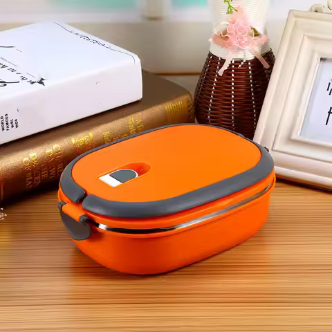 Stainless Steel Insulated Food Storage Supper Dinner Lunch Box 1 Layer Orange Lunch Box Container St