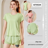 Women Running Sports Setwear【2 piece set】Short Sleeve Workout Top & Quick-Drying Yoga Clothes