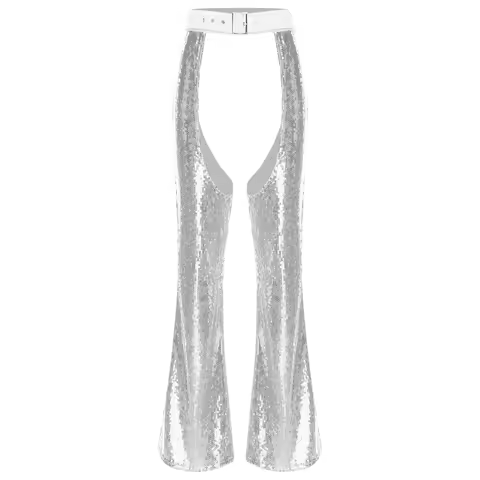 Halloween Masquerade Disco Hippie Dance Pants Women Fashion Shiny Cowgirl Chaps Pants Trousers Crotc