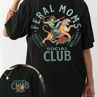 Women's Feral Moms Social Club Oversized Short Sleeve T-Shirt, Retro Western Style Cowgirl Graphic C