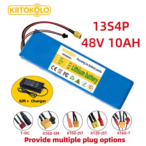 48V 10000mAh Rechargeable Lithium-ion Battery 13S4P - High Capacity for Electric Scooter with BMS & 