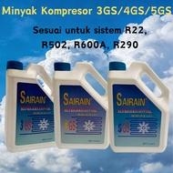 SAIRAIN 3GS/4GS/5GS Refrigeration Oil 4L – Compatible with R22/R502/R600A/R290 – For AC, Central AC,