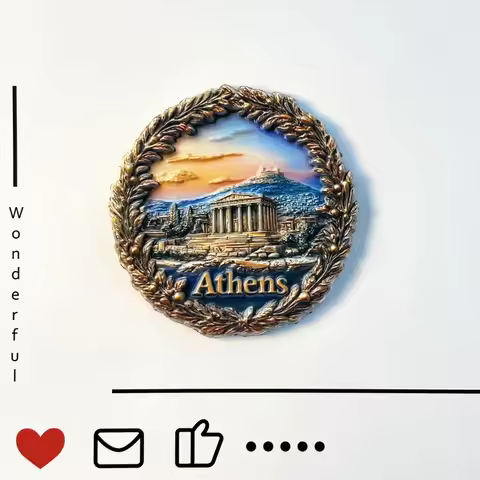 Greece, Athens, Parthenon Temple, creative laurel wreath, relief magnet, refrigerator sticker